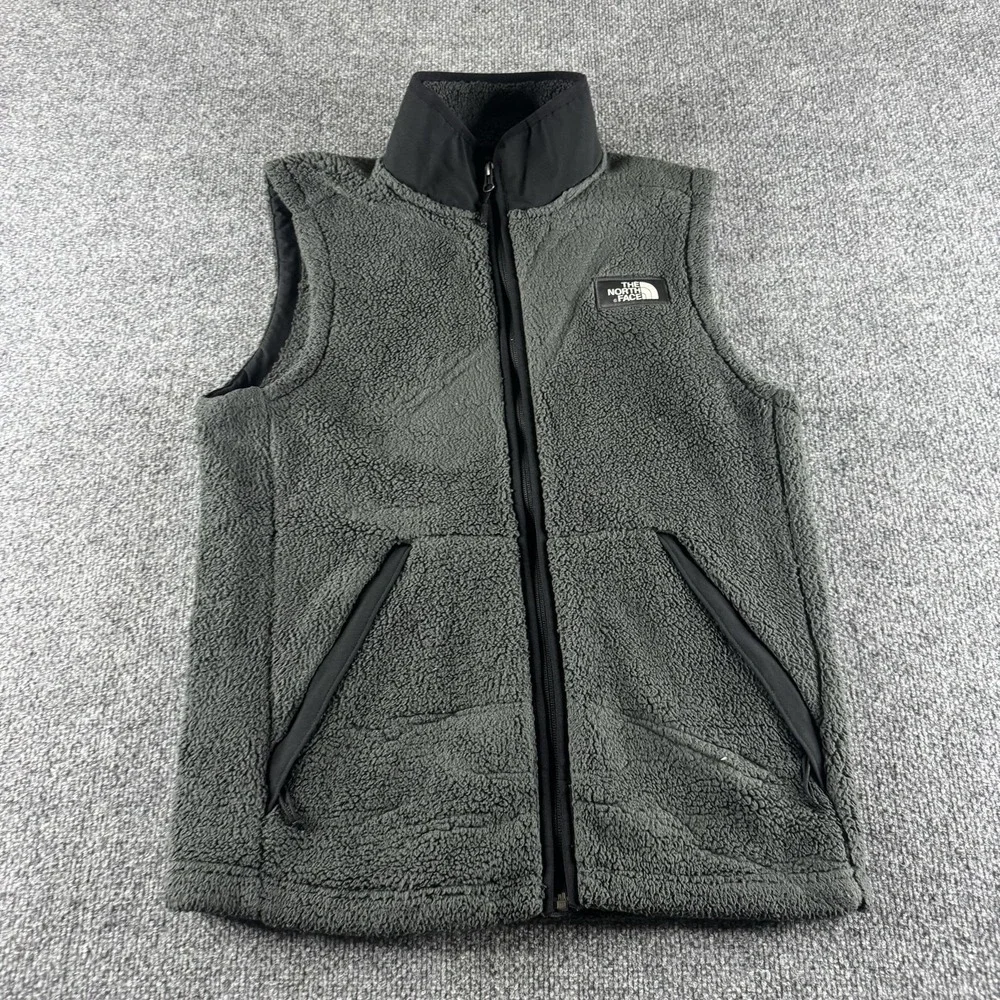 The North Face Vest Mens S Gray Fleece Full Zip Pockets Sherpa Outdoor